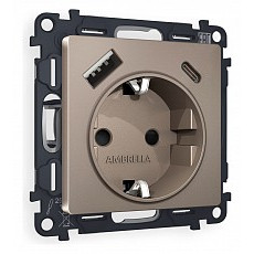 Розетка с заземлением и 2хusb type a и c, без рамки ambrella volt quant ma640010